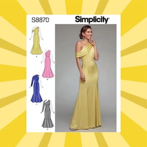 Sewing Pattern for Womens Evening Gown - Size 4 6 8 10 12 or 12 14 16 18 20 Fitted, One-Shoulder - UNCUT F/F - Simplicity 8870 S8870