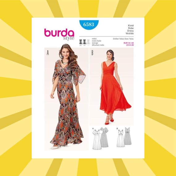Sewing Pattern for Womens Evening Dress - Size 8 10 12 14 16 18 20 Maxi or  Tea Length Dress With Draped Front - UNCUT F/F - Burda 6583 - Etsy