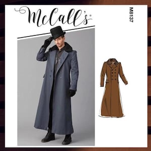 Sewing Pattern for Mens 1814 Ankle Length Coat - Size 38 40 42 44 or 46 48 50 52 Lined Greatcoat - UNCUT F/F - McCalls 8137 M8137