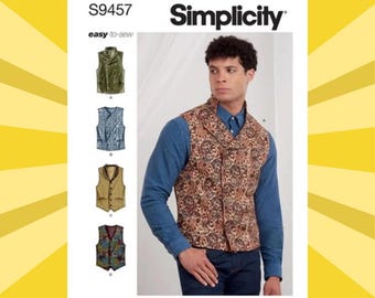 Sewing Pattern for Mens Vests - Size 34 36 38 40 42 or 44 46 48 50 52 Double or Single Breasted - UNCUT F/F - Simplicity 9457 S9457