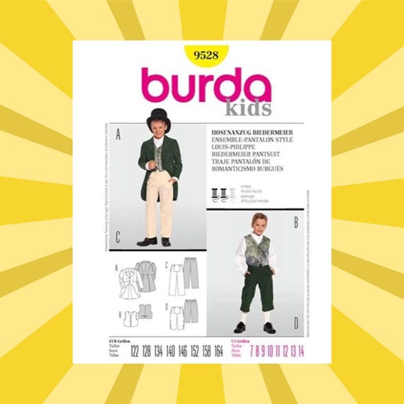 Sewing Pattern for Boys 18th Century Coat with Tails, Vest & Short or Long Breeches - Size 7 8 9 10 11 12 13 14  - UNCUT F/F - Burda 9528