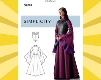 Sewing Pattern for Womens Medieval Costume - Size 6 8 10 12 14 or 14 16 18 20 22 Maxi Dress and Vest - UNCUT F/F - Simplicity 9089 S9089