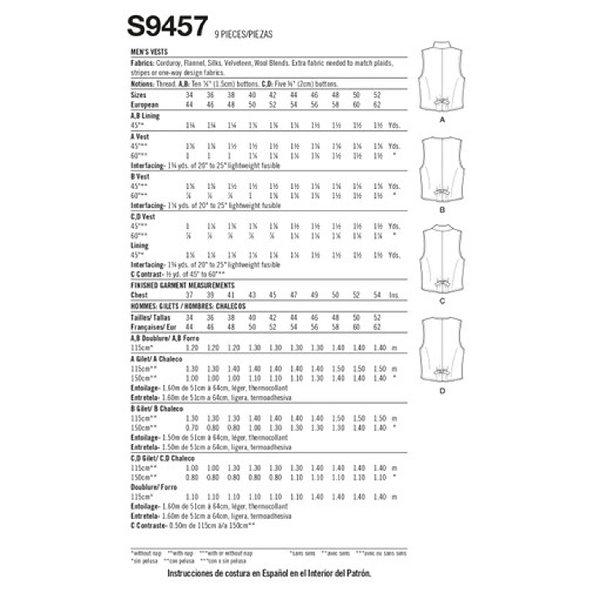 Simplicity – Patrón De Costura Para Chalecos De 8698
