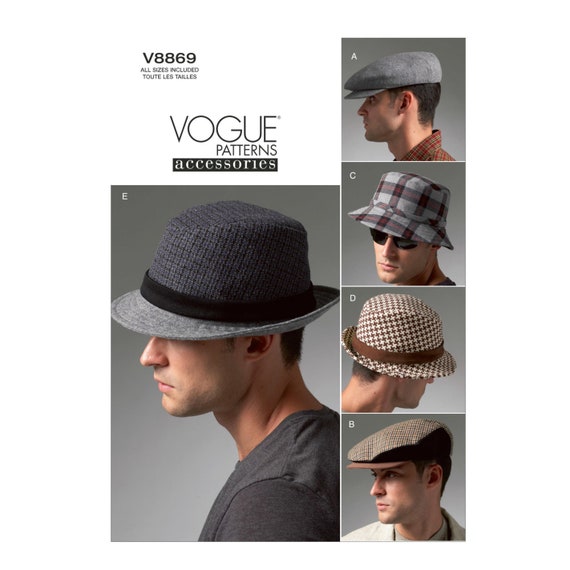 Sewing Pattern for Mens Hats Fedora, Newsboy, Flat Cap and Bucket Hat Vogue  V8869 Size S M L XL NEW UNCUT F/F -  Finland