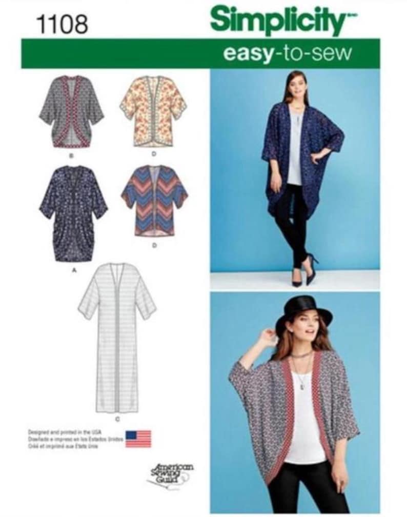 Simplicity 1108 Misses Easy-to-Sew Kimono in Maxi, Midi, Knee and Thigh Length.  Paper Sewing Pattern, New, Uncut, Factory Folded