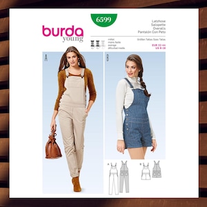 Sewing Pattern for Womens Bib Overalls & Shorts - Size 6 8 10 12 14 16 18 (EUR 32-44) with Front and Back Pockets - UNCUT F/F - Burda 6599