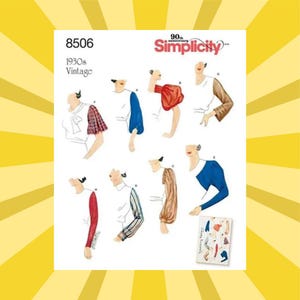 May include: A vintage Simplicity sewing pattern, number 8506, featuring illustrations of various 1930s sleeve designs. The pattern includes a variety of sleeve styles in different colors and patterns, with the Simplicity logo at the top.