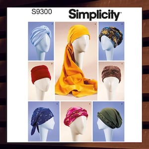 Sewing Pattern for Womens Hats, Turbans and Headwraps - Size S,M,L (21 1/2&quot;-23 1/2&quot;) 8 Styles - UNCUT F/F - Simplicity 9300 S9300