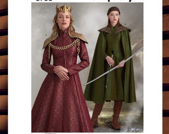 Sewing Pattern for Womens Medieval Dress, Cape & Shoulder Armor - Size 6 8 10 12 14 or 14 16 18 20 22 - UNCUT F/F - Simplicity 8768 S8768