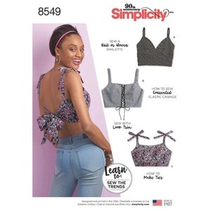 Sewing Pattern for Womens Tops, Learn to Sew Knit + Woven Crop Top & Bralettes - Simplicity 8549 Size 2XS XS S M L XL 2XL (4-26) - Uncut F/F