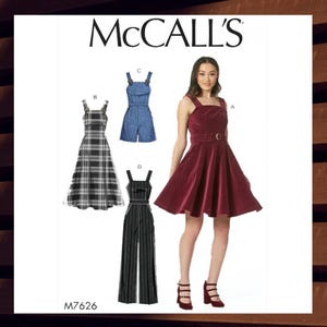 Easy Sewing Pattern for Womens Dress, Romper, Jumpsuit and Belt - Size 12 14 16 18 20 - UNCUT F/F - McCalls 7626 M7626
