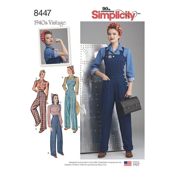 Simpliciy 8447 Sewing Pattern for Womens Overalls Pant Blouse, Rosie the  Riveter Size 6 8 10 12 14 or 16 18 20 22 24 NEW UNCUT F/F -  Norway