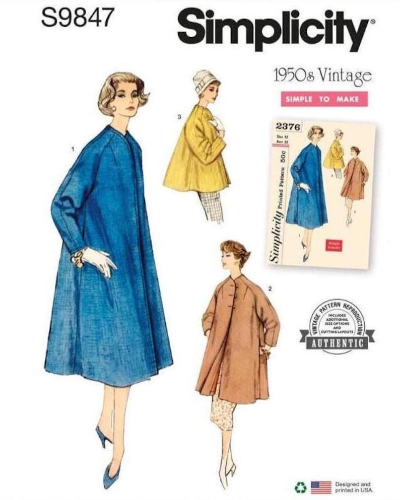 Easy Sewing Pattern for Womens Swing Coat - Size 8-16 or 18-26 - UNCUT ...