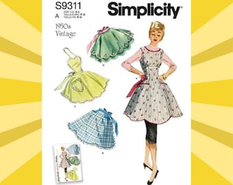 Sewing Pattern for Womens Aprons - Size S M L (10-20) Full & Half Aprons - UNCUT F/F - 1950s Vintage Simplicity 9311 S9311