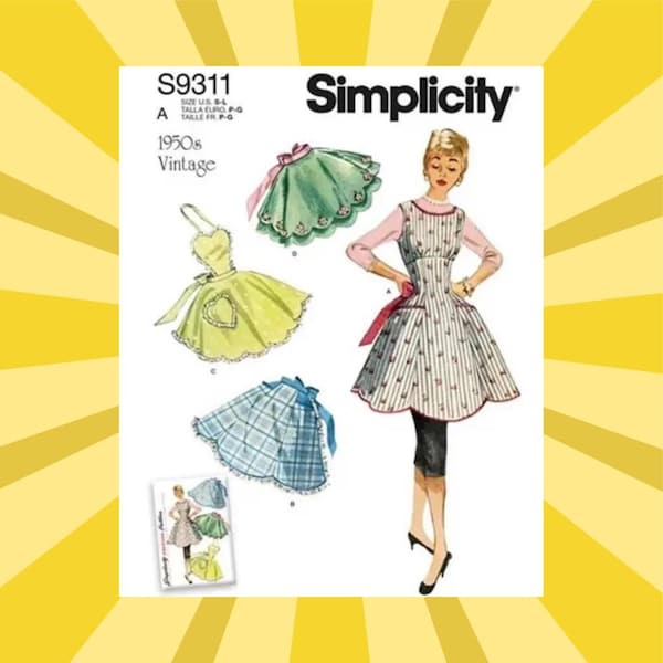 Sewing Pattern for Womens Aprons - Size S M L (10-20) Full & Half Aprons - UNCUT F/F - 1950s Vintage Simplicity 9311 S9311