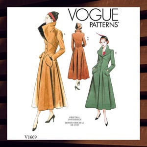 Sewing Pattern for Womens Coats - Size 6 8 10 12 14 or 14 16 18 20 22 Lined w/Fitted Bodice - UNCUT F/F - Reissued 1949 Vogue 1669 V1669