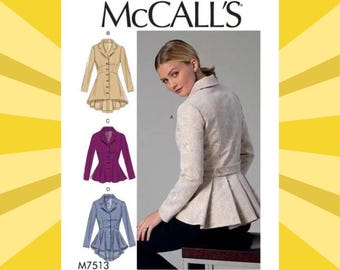 Sewing Pattern for Womens Jackets - Size 6 8 10 12 14 or 14 16 18 20 22 Fitted Peplum Jackets - UNCUT F/F - McCalls 7513 M7513