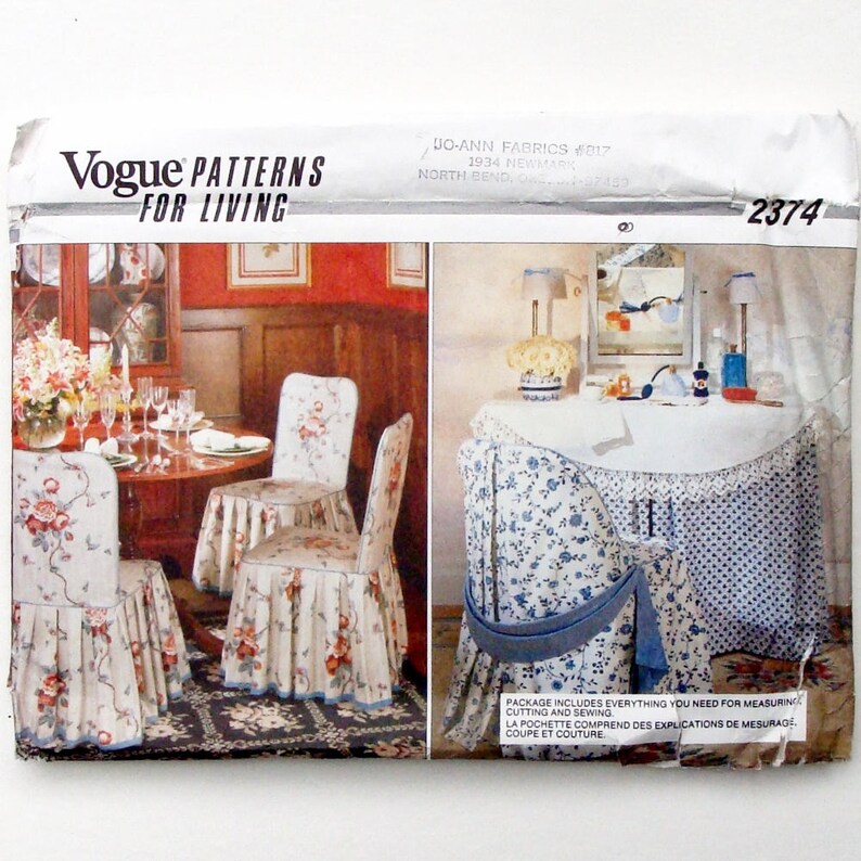 Vintage 80 S Vogue Chair Covers Sewing Pattern 2374 Brewer Chair Folding Chair Ladder Back Chair Straight Back Chair Covers Uncut F F