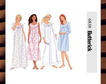 Easy Sewing Pattern for Womens Nightgowns - Size XS-M (4-14) or L-XL (16-22) - UNCUT F/F - Butterick 6838 B6838