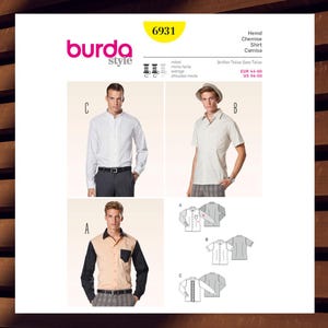 Sewing Patterns for Mens Shirts - Size 34 36 38 40 42 44 46 48 50 Fitted Short or Long Sleeve Shirt - UNCUT F/F - Burda 6931
