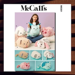 Sewing Pattern for Stuffed Animals - 15&quot;W x 10 1/2&quot;H Chubby Puppy, Lamb, Bunny, Kitten, Dragon - UNCUT F/F - McCalls 8301 M8301