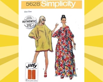 Easy Sewing Pattern for Womens Caftan - One Size Jiffy Caftan in 2 Lengths - UNCUT F/F - Authentic Reproduction 1970s Simplicity 5628 S5628