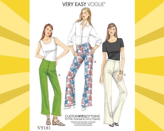 Very Easy Sewing Pattern for Womens Pants - Size 6 8 10 12 14  or 14 16 18 20 22 Flat, Average, Curvy Fit - UNCUT F/F - Vogue 9181 V9181