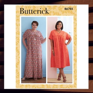 Very Easy Sewing Pattern for Womens Plus Dress - Size 18W 20W 22W 24W or 26W 28W 30W 32W - Uncut F/F - Butterick 6755 B6755