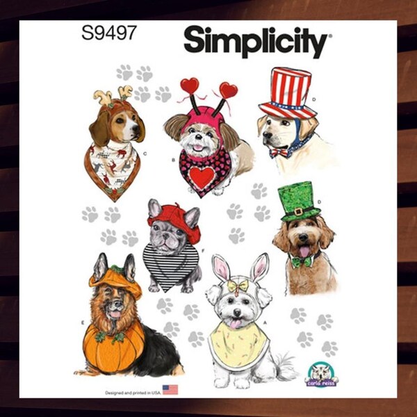 Simplicity 9497 S9497 Sewing Pattern for Dog Costumes - Size S M L - Valentines Day, Easter, July 4th, Christmas + more - NEW UNCUT F/F