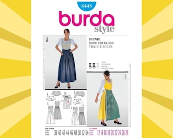 Sewing Pattern for Womens Dirndl - Size 12 14 16 18 20 22 24 26 28 (EUR Size 38-54) Dress, Apron, Blouse - UNCUT F/F - Burda 8448