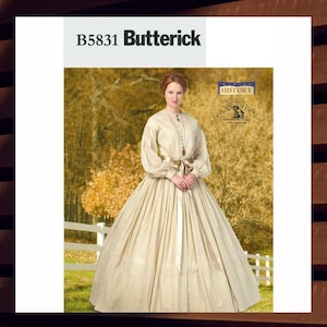 Sewing Pattern for Womens Historical 1860s Costume - Size 8 10 12 16 16 or 16 18 20 22 24 Gown, Petticoat - UNCUT F/F - Butterick 5831 B5831