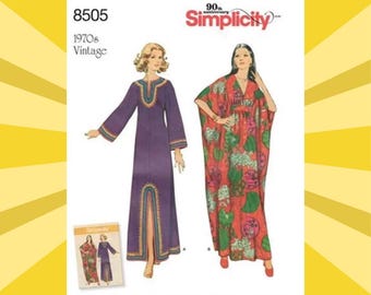 Sewing Pattern for Womens Caftan - Size S M L (10-20) Pullover Ankle Length - UNCUT F/F - 1970s Vintage Simplicity 8505 S8505