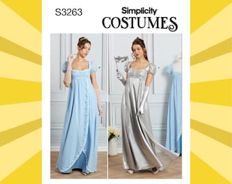 Patrón de costura para vestido de baile Regencia para mujer - Tallas 8, 10, 12, 14, 16 o 18, 20, 22, 24, 26. Vestido de corte imperio - SIN CORTAR F/F - Simplicity 3263 S3263