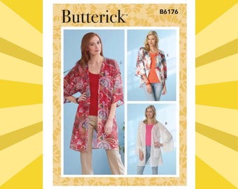 Very Easy Sewing Pattern for Womens Kimono - Size XS S M (4-14) or L XL 2XL (16-26) Length, Sleeve Option - Uncut F/F - Butterick 6176 B6176
