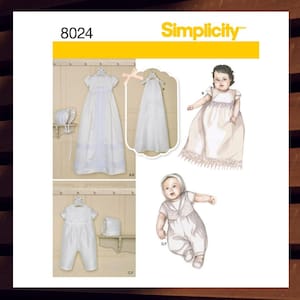 Sewing Pattern for Baby Christening Gown, Rompers & Bonnets - Size Preemie, NB, Sml, Med (Up to 21 lbs) - UNCUT F/F - Simplicity 8024 S8024