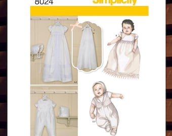 Sewing Pattern for Baby Christening Gown, Rompers & Bonnets - Size Preemie, NB, Sml, Med (Up to 21 lbs) - UNCUT F/F - Simplicity 8024 S8024