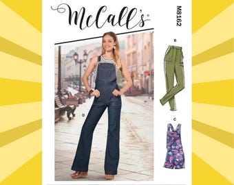 Sewing Pattern for Womens Bib Overalls - Size 6 8 10 12 14 or 14 16 18 20 22 Overalls, Romper, Jeans - UNCUT F/F - McCalls 8162 M8162