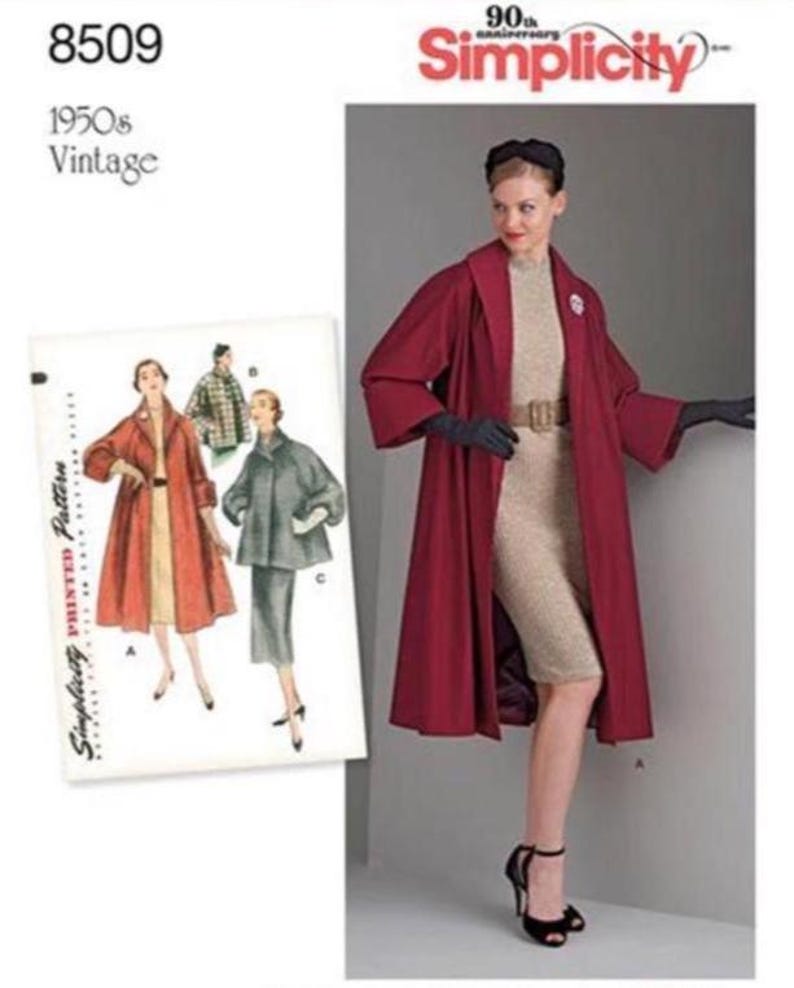 Simplicity 8509 Misses 1950s Vintage Swing Coat in 2 Lengths. Paper Sewing Pattern, New, Uncut, Factory Folded