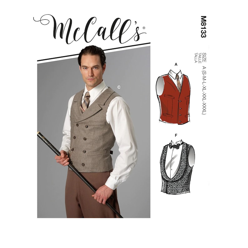 1920s Men’s Sewing Patterns     Mens Vests Sewing Pattern - McCalls M8133 - Size S-M-L-XL-2X-3X (Chest 34-56