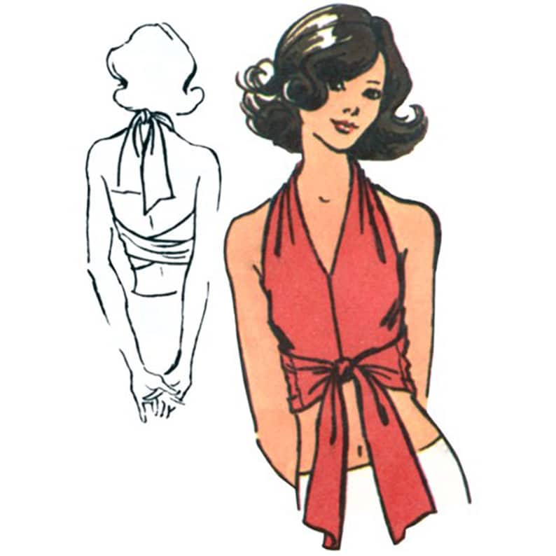 Simplicity 5555 / S5555 Retro 70s Sewing Pattern for Womens Halter Tops One Size Fits Most Jiffy Knit Wrap and Tie Top NEW UNCUT F/F image 5