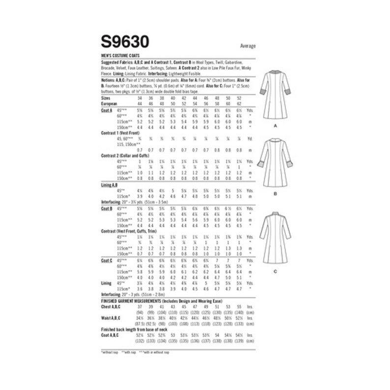 Costume Sewing Pattern for Mens Coat W/builtin Vest Etsy