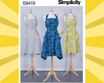 Sewing Pattern for Womens Aprons - Size XS S M L XL (All Sizes 6-24) Halter Neck and Waist Ties - Uncut F/F - OOP Simplicity 9419 S9419
