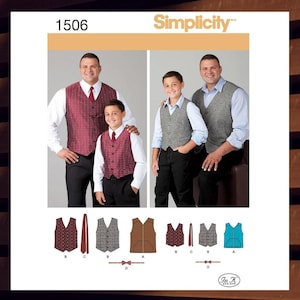 Sewing Pattern for Big Men and Husky Boys Vest, Tie & Bow Tie - Size Boy (S M L) + Men (1X 2X 3X 4X 5X) - UNCUT F/F - Simplicity 1506 S1506