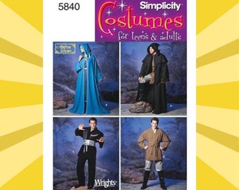 Sewing Pattern for Men Women Teens Hooded Robe & Tunic Costume - Size XS S M L XL (All Sizes) - UNCUT F/F - Simplicity 5840 S5840