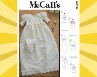 Sewing Pattern for Infants Christening Gown, Rompers & Bonnets - Size Nb, Sml, Med, Lrg (8-25 lbs) - UNCUT F/F - McCalls 8460 M8460