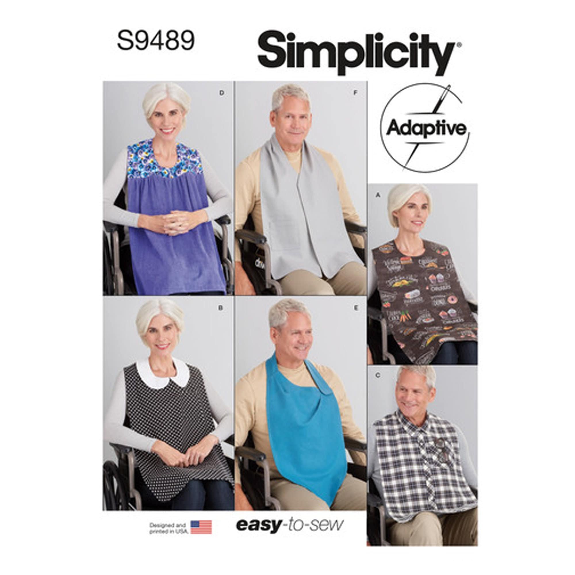 Simplicity 9489 Very Easy Sewing Pattern for Men and Womens Clothing  Protectors, Adaptive Adult Bibs One Size NEW UNCUT F/F 
