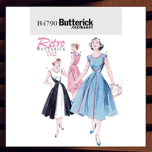 Very Easy Sewing Pattern for Womens Dress - Size 8 10 12 14 or 16 18 20 22 Front-Wrap Dress - UNCUT F/F - Retro 1952 Butterick 4790 B4790