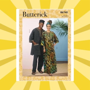 Sewing Pattern for Mens and Womens Caftan Pants Hat and Headwrap - Size S M L or 1X 2X 3X - UNCUT F/F - Butterick 6748 B6748 image 1