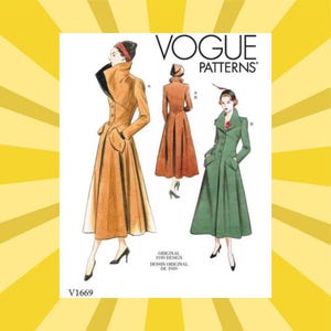 Sewing Pattern for Womens Coats - Size 6 8 10 12 14 or 14 16 18 20 22 Lined w/Fitted Bodice - UNCUT F/F - Reissued 1949 Vogue 1669 V1669