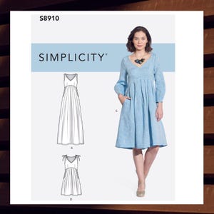 Sewing Pattern for Womens Dress - Size 6 8 10 12 14 or 14 16 18 20 22 Mini, Midi, Maxi Above Waist - Uncut F/F - Simplicity 8910 S8910